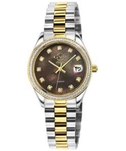 Best Sale 😀 GV2 👩 Women's Turin Diamond, black MOP Dial, Two toned IPYG Stainless Steel ⌚ Watch ⭐