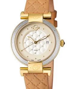 Wholesale 🧨 GV2 Berletta 👩 Women's ⌚ Watch White Dial Khaki Calfskin Leather Quilted Strap 🛒