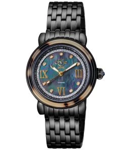 Discount 🤩 GV2 👩 Women's Marsala Tortoise Black 👩 Mother Of Pearl Dial IP Black Bracelet ⌚ Watch 🤩