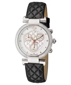 Outlet 🔥 GV2 Berletta Chronograph 👩 Women's ⌚ Watch White Dial Black Leather Strap ⭐