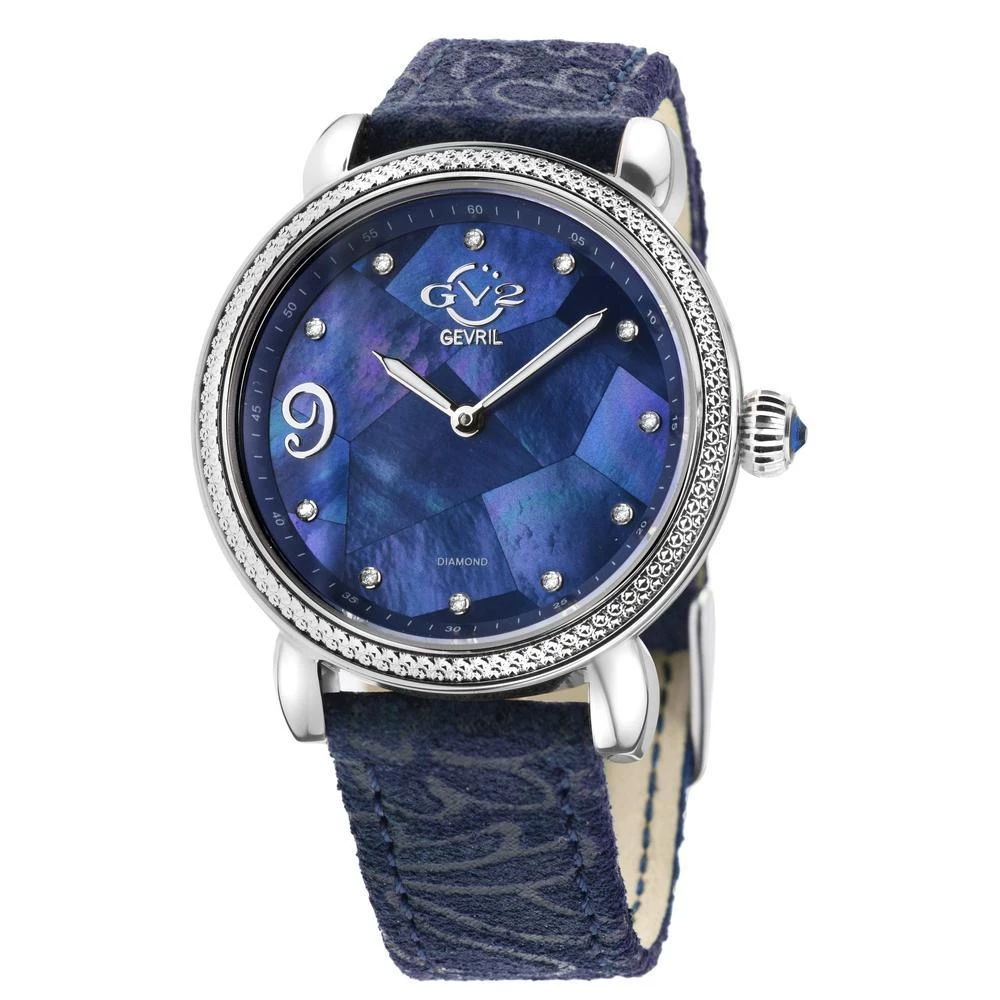 Discount 🎁 GV2 Ravenna 👩 Women's ⌚ Watch Blue 👩 Mother of Pearl Dial Blue Suede Embossed Strap ❤️