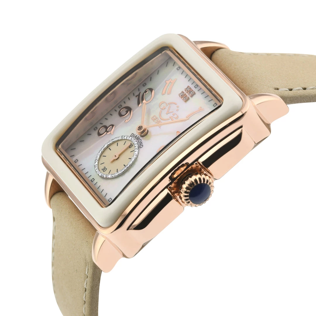 Buy ๐งจ women GV2 Bari White Enamel White MOP Dial Diamond โ Watch, Genuine Brown Leather Strap ๐ - Image 2