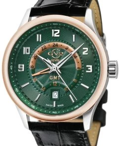 Cheap ⭐ GV2 Men's Giromondo Green Dial Black Calfskin Leather ⌚ Watch 😀