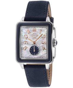 Best reviews of ⌛ women GV2 Bari Blue Enamel White MOP Dial Diamond ⌚ Watch, Genuine Blue Leather Strap 🧨