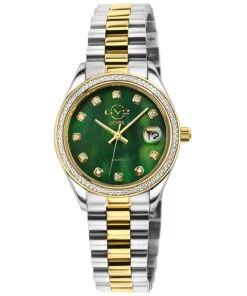 New ✨ GV2 👩 Women's Turin Diamond ⌚ Watch Green Dial Two Tone Yellow Gold Stainless Steel Bracelet ⭐